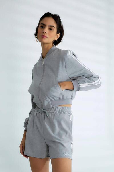 Nazen Giyim Printed back long sleeved gray women's coat d99385-2y5