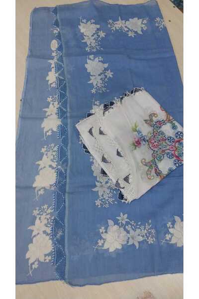 Papatyam قطعة واحدة من التطريز بالإبرة ذات الجانب الواحد مقاس 80 × 80 باللون الأزرق // قطعتان من التطريز بالإبرة ذات الحواف المطرزة باللون الأبيض مقاس 90 × 90