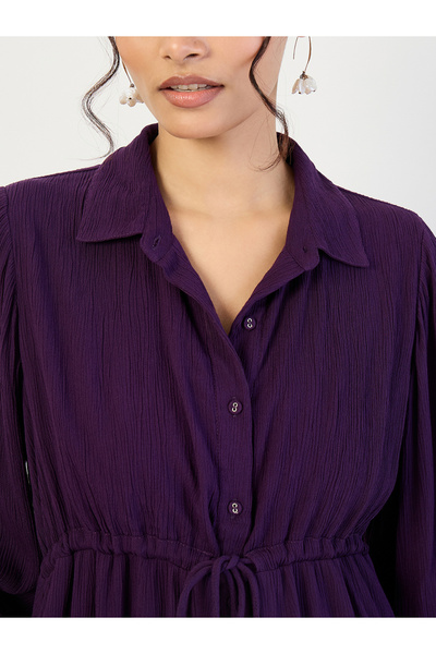 Styli Deep Purple Crinkled Button Down Maxi Dress