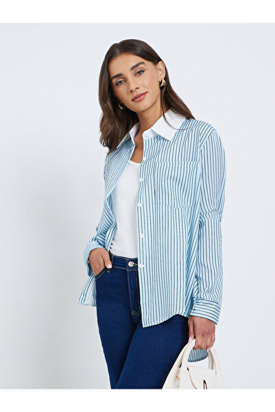 Styli Blue Striped Oversized Shirt