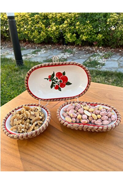 home inn Handmade Presentation Bowl Set | Stain-Resistant | Wicker Look Rope Edge Design – Presentation Set of 3