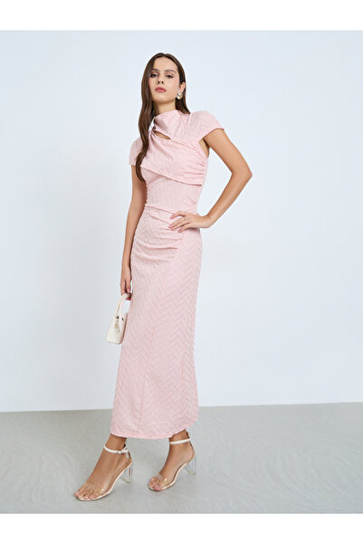 Take Two By Styli Light Pink Textured Wrap Maxi Dress