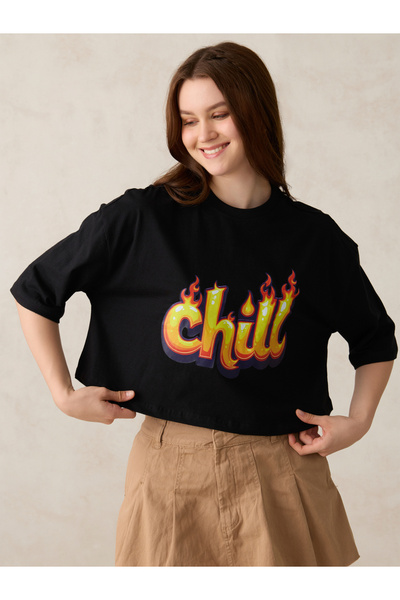 Outzidr By Styli Black Graphic Boxy Crop T-Shirt