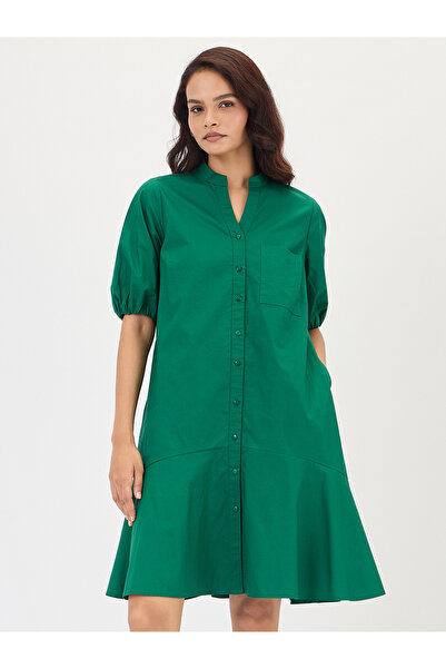 Styli Green Poplin Button Down Knee Length Dress