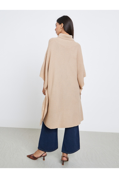 Styli Beige Oversized Chunky Knit Cape Sweater