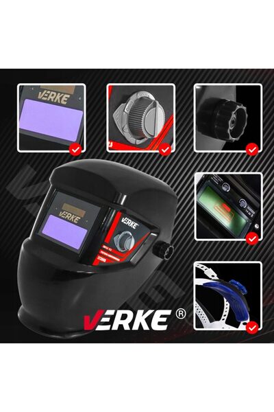 VERKE Автоматична заваръчна маска, ръчно регулиране, зрително поле 90x34 мм,