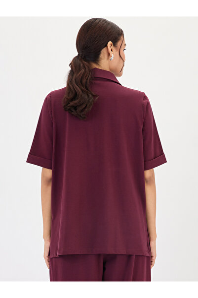 Femmella By Styli Burgundy Zipper Top with Chest Pockets