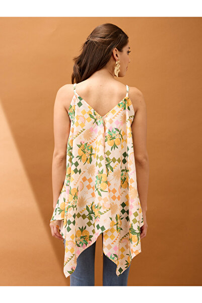 Globus By Styli Floral Fruit Print Asymmetric Hem Fusion Tunic