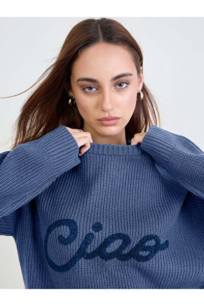 Styli Medium Blue Embroidered Sweater
