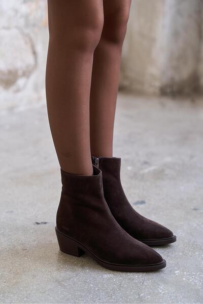 kalyoncu moda Hannah Kahve Renkli Gerçek Deri Süet Kadın Topuklu Bot