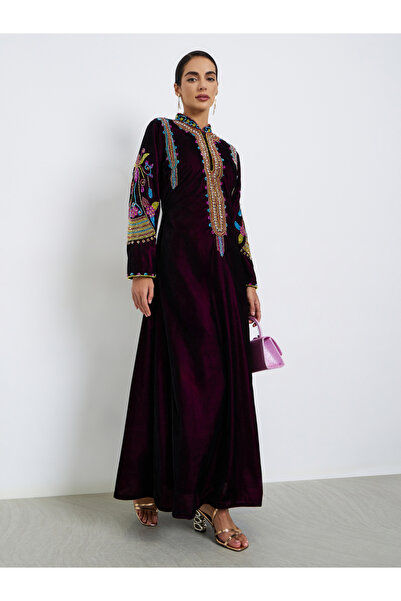 Maxim Creation By Styli Premium Velvet Jalabiya with Colorful Crystal Embroidery Stones