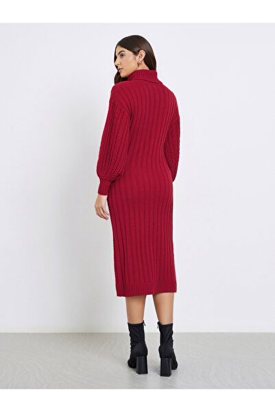 Styli Red Cable Knit Sweater Midi Dress