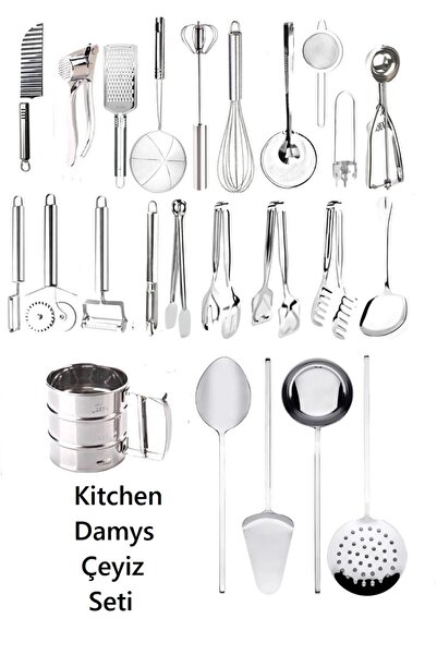 Kitchen Damys Stainless Steel 24 Piece Kitchen Steel Dowry Set Colander Tongs Set Flour Sieve