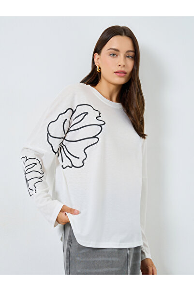 Styli White Graphic Floral Long Sleeve T-Shirt