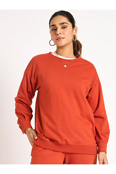Femmella By Styli Rust Piping Detail Terry Sweatshirt