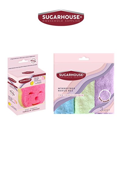 SUGARHOUSE AVANTAJLI PAKET ÇİFT TARAFLI TEMİZLİK SÜNGERİ+MİKROFİBER HAVLU BEZ...