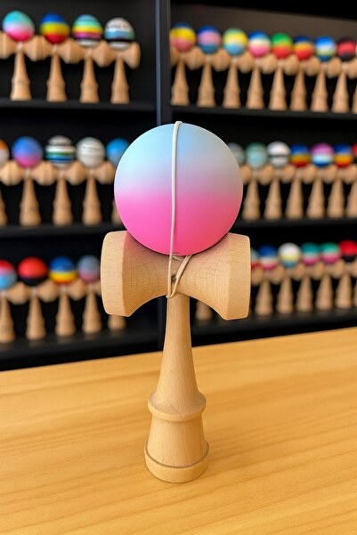 Inovius Kendama din lemn, 18cm, bila multicolora, vopsea cauciucata mata - DK...