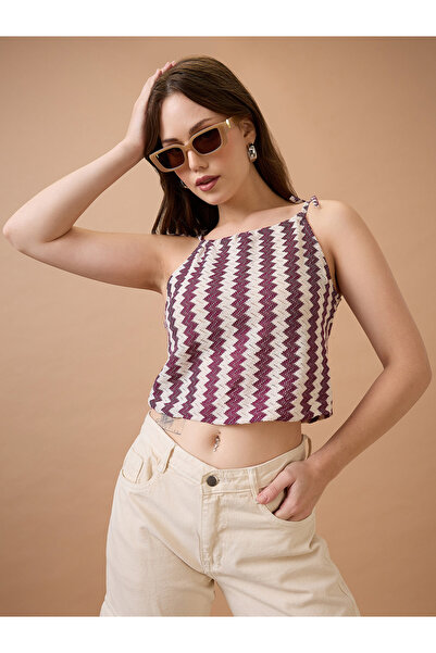 Globus By Styli Maroon Crochet Strappy Crop Top