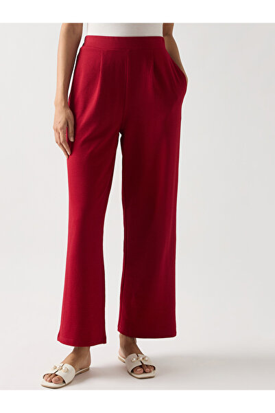 Femmella By Styli Red Cotton Knit Straight Fit Pants