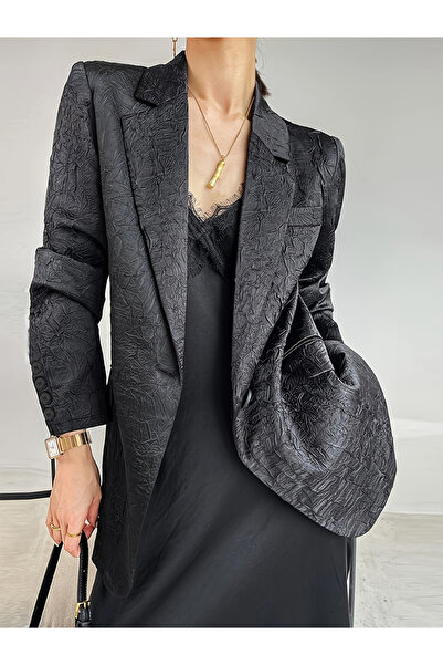 Take Two By Styli Black Longline Textured Blazer