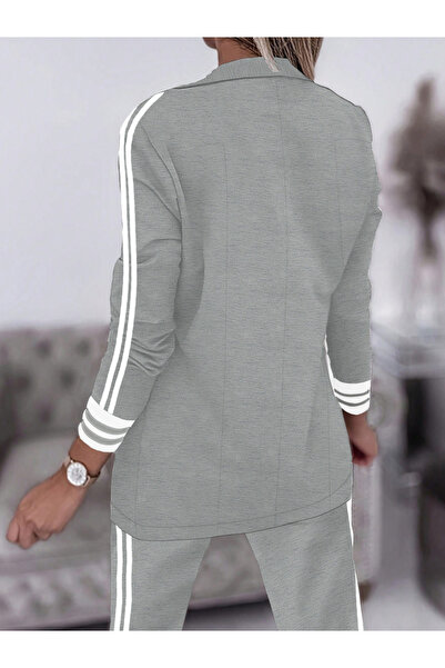 Take Two By Styli Women Double Striped Long Sleeve Blazer