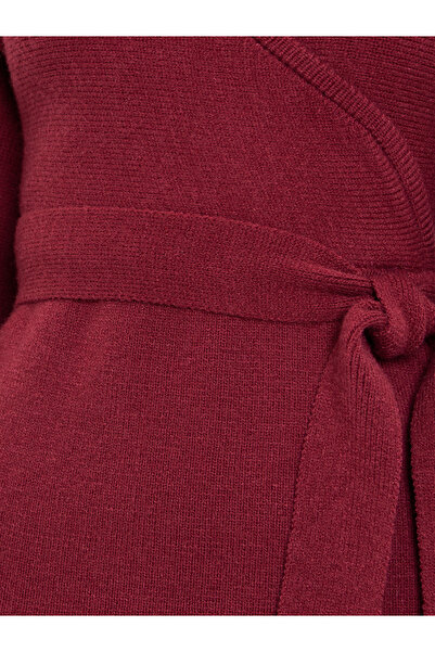 Styli Maroon Sweater Knit Mini Dress with Tie Belt