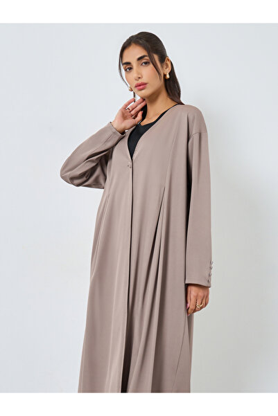 Styli Beige Open Front Abaya