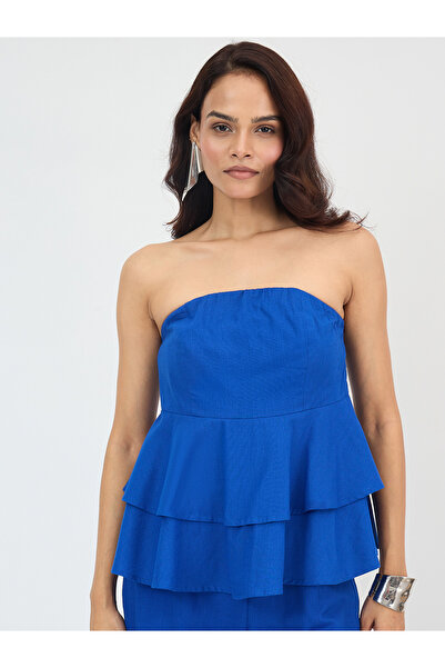 Femmella By Styli Royal Blue Sleeveless Layered Top