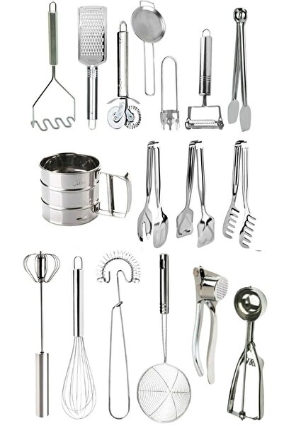 Kitchen Damys Stainless Steel Kitchen Tongs Serving Colander Ice Cream Spoon 17 Piece Tongs Set