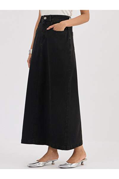 Femmella By Styli Black Denim A-Line Maxi Skirt
