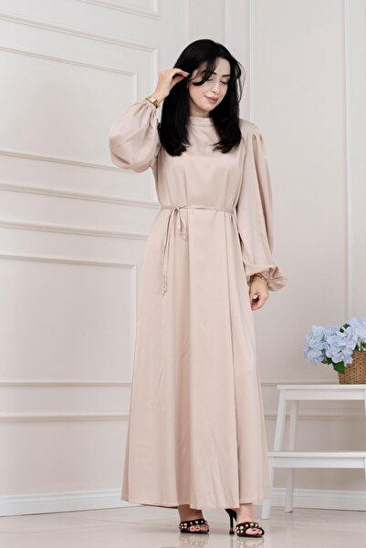 Sevitli Βραδινό φόρεμα με κορδόνια στη μέση και μανίκια μπαλόνι-ΜΠΕΖ