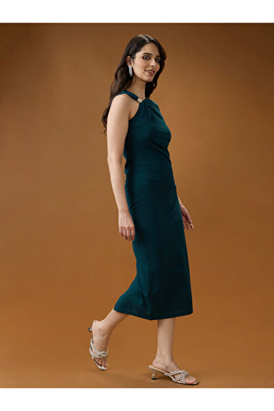 Globus By Styli Green One Shoulder Bodycon Midi Dress