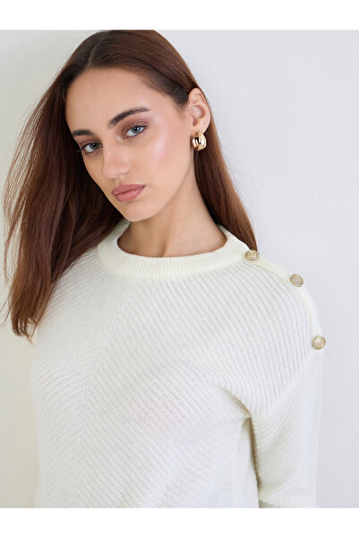 Styli Off White Button Shoulder Sweater