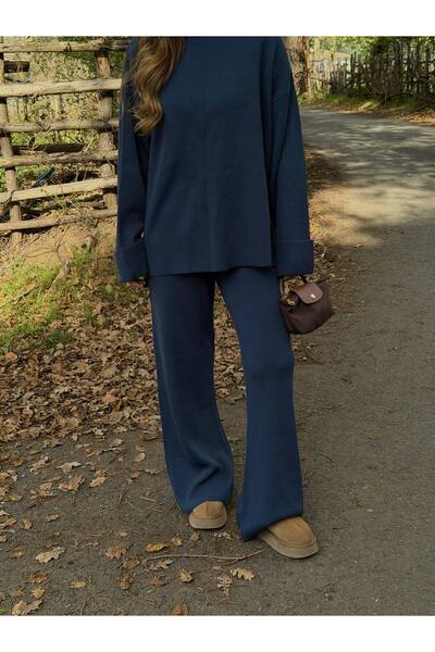 Laluvia Indigo Crew Neck Knitwear Set - 4587