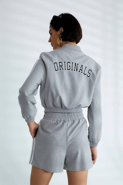 Nazen Giyim Printed back long sleeved gray women's coat d99385-2y5