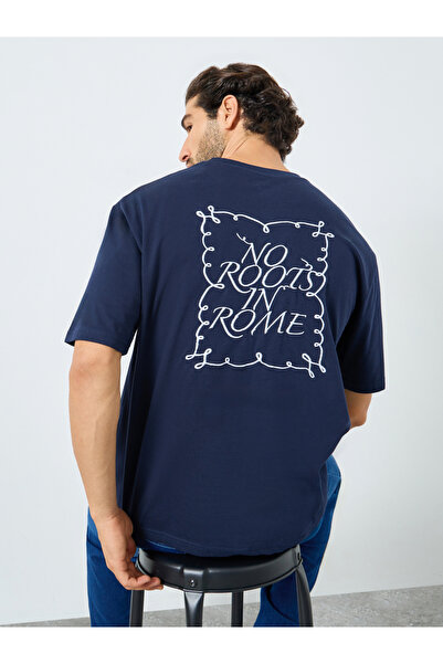 Styli Navy Blue Embroidered Oversized T-Shirt