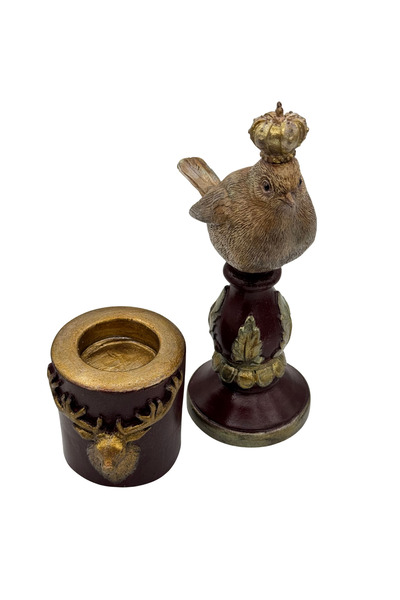 SAMELİA Taçlı Polyester El Boyama Kuş ve Geyikli Mumluk