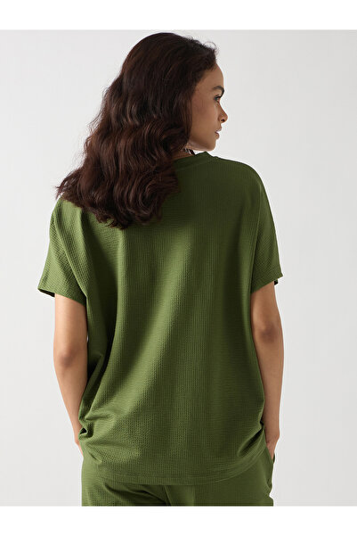 Femmella By Styli Green Cotton Short Sleeve Knit T-Shirt