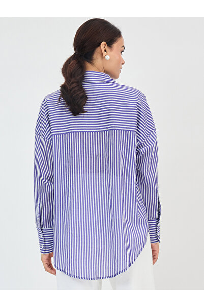 Femmella By Styli Purple Cotton Stripe Oversized Shirt