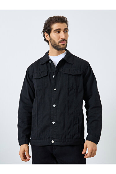 Styli Men Black Oversized Denim Jacket with Flap Pocket