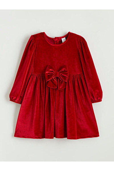 LC Waikiki Rochie pentru fetiță din catifea cu detaliu de fundă roșie