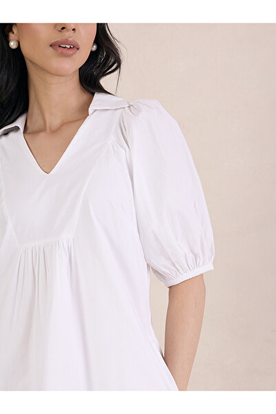 Styli White Poplin V-Neck A-Line Mini Dress