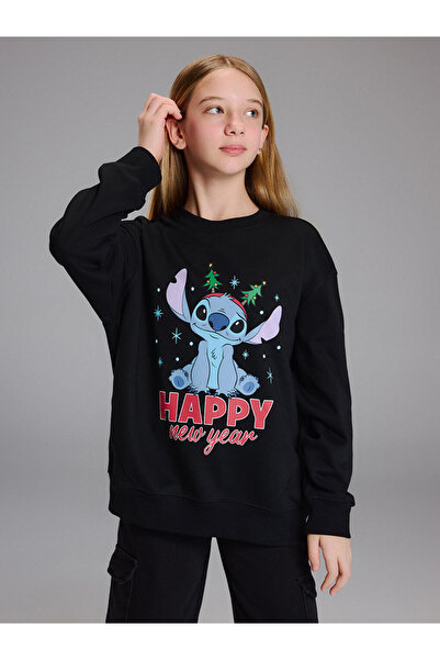 LC Waikiki Christmas Themed Stitch Printed Girls' Thick Sweatshirt