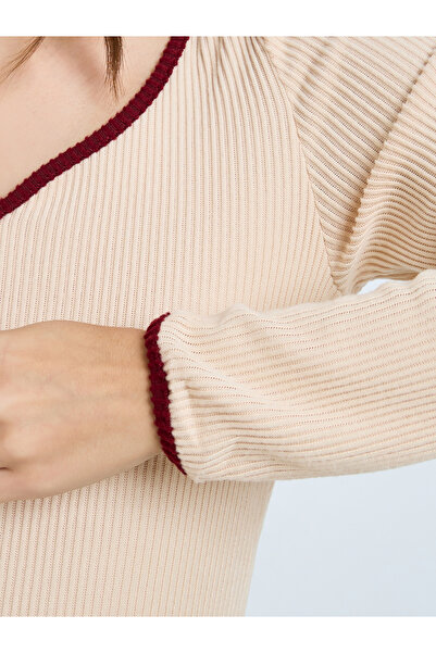 Take Two By Styli Women Beige Long Sleeve Ribbed Top