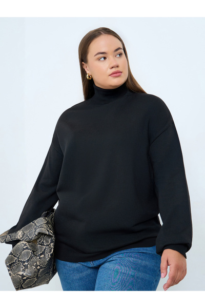 Styli Plus Size Black Turtleneck Sweater