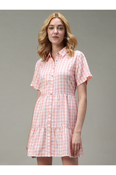 Outzidr By Styli Peach Checkered Tiered Dress