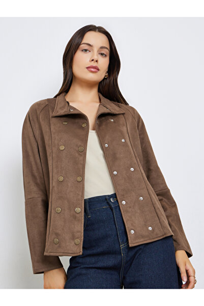 Styli Brown Suede Look Buttoned Jacket