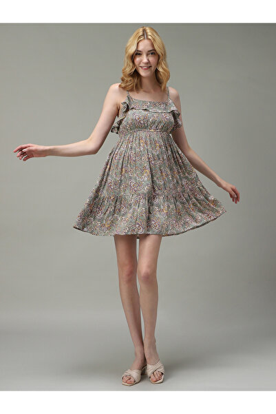 Outzidr By Styli Green Strappy Printed Mini Dress