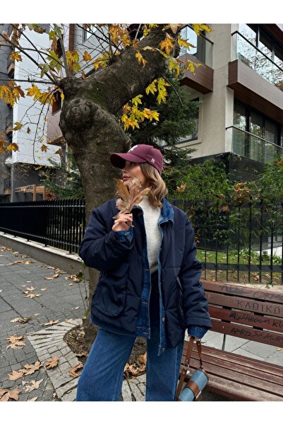 Arzu akbaba    Jeans Detailed Snap Jacket - Navy Blue