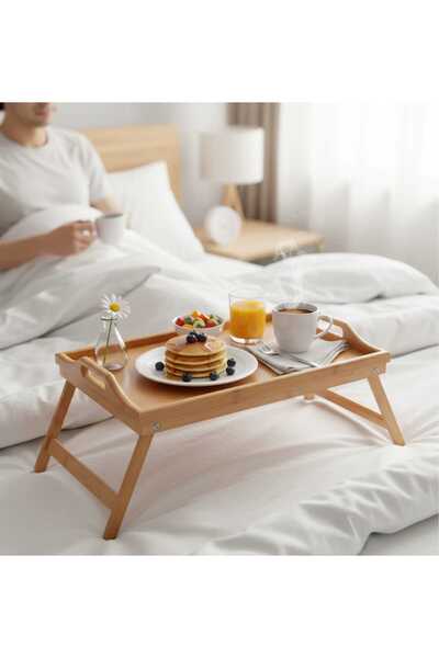 FABESS Katlanabilir Ayaklı Bambu Tepsi | Yatakta Kahvaltı Tepsisi | Servis & ...